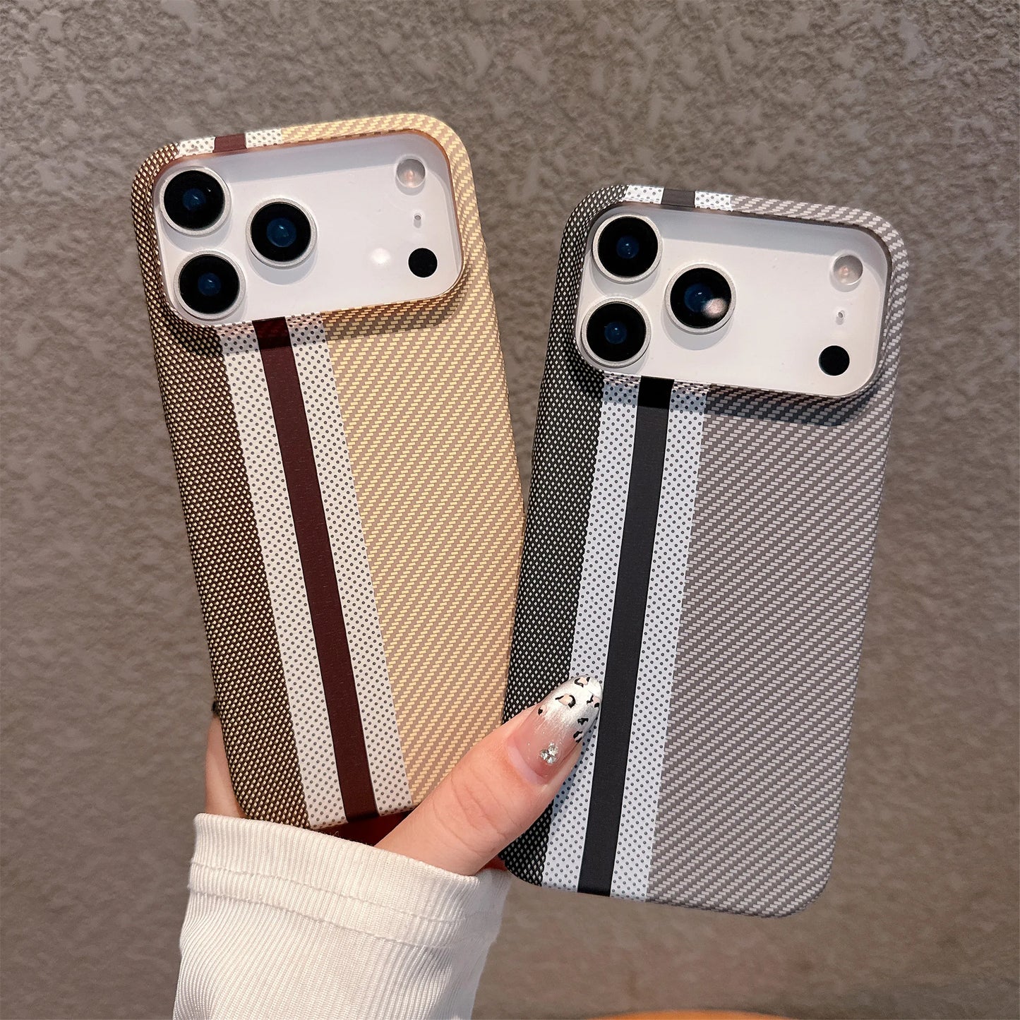Carbon Fiber Stripe Texture Hard PC case for iPhone 17 Air 16 15 14 Plus Shockproof Back Cover