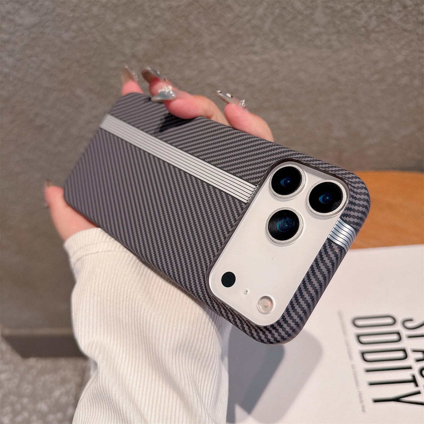 Carbon Fiber Stripe Texture Hard PC case for iPhone 17 Air 16 15 14 Plus Shockproof Back Cover